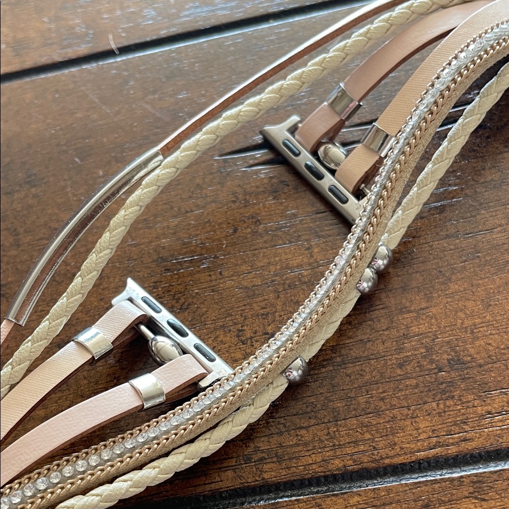 Beige and Silver Multi-Strap Apple Watch Band - Picture 3 of 5